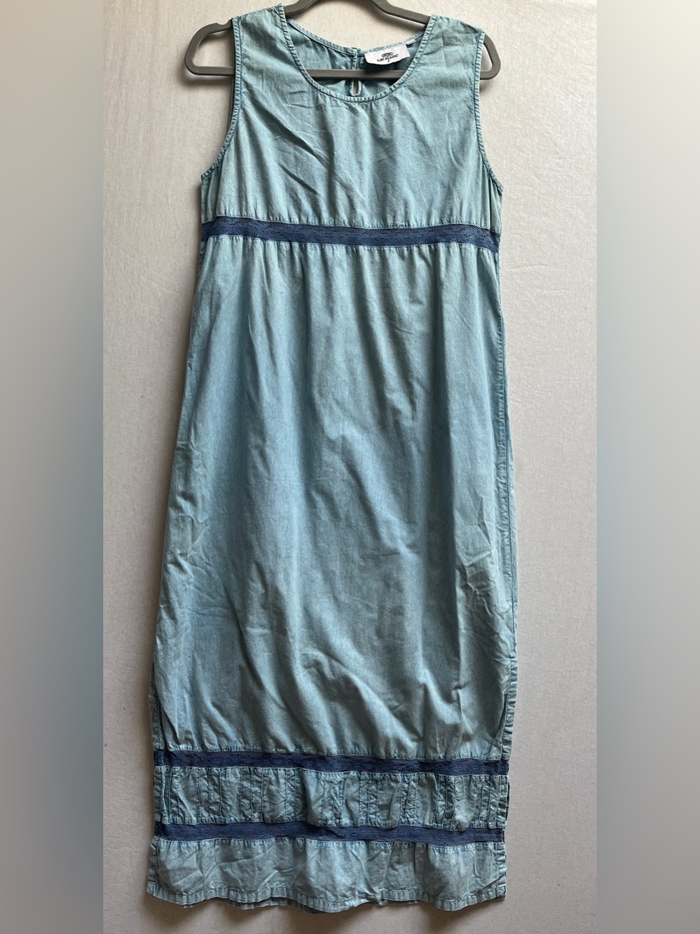 Vintage Sara Jane Lightweight Denim Maxi Dress Sz M - Lace Trim